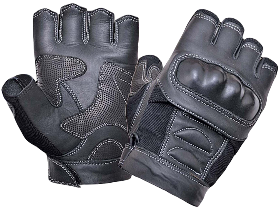 Knuckled Fingerless Leather Riding Gloves