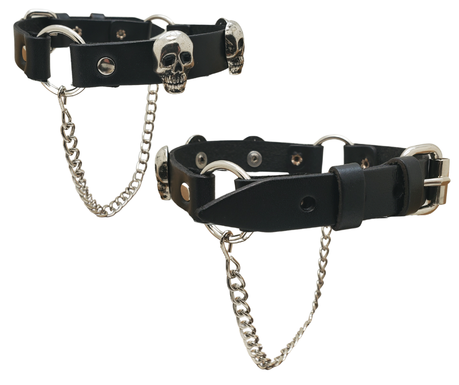 Rock up your boot game with Leather Boot Chains! Choose your favorite concho or rock all chains. Bring out your inner risk-taker, with a look that looks back to the wild "Dead or Alive" hair days of MTV. The black leather straps are held together by 2 rings and 3 conchos on top, while a chrome chain adds boldness to the sole. Perfect for most WESTERN style boots, these chains aren't meant for heavy work boots. Find them at our local shop in Smyrna, TN, just a short drive from Nashville! Sold by pairs.