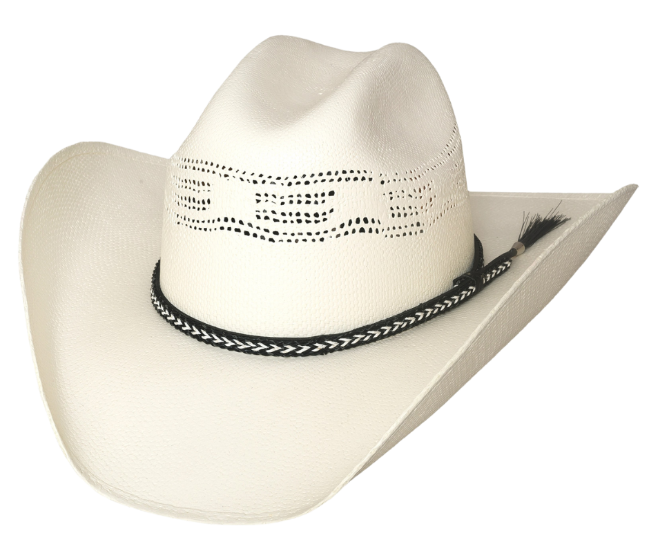 This lightweight Bangora straw Western hat is perfect for hot days at the ranch. With its wide 4" brim, it will keep the sun off your head while you ride the fence. You can purchase it at our retail shop in Smyrna, TN, located just outside of Nashville. Sizes:   7 - 7 1/8 - 7 1/4 - 7 3/8 - 7 1/2 