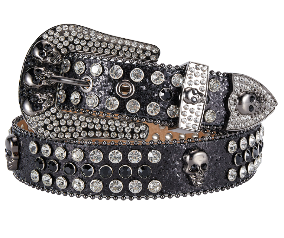 Be the most Blinged out on your motorcycle ride! This NON leather belt appeals to the woman who loves all the attention. The buckle and the belt BLINGED to the MAX!  It's 1 1/2" wide and has EYELETS for the adjustment holes to help with longevity.  Available in our Smyrna, TN shop. Imported