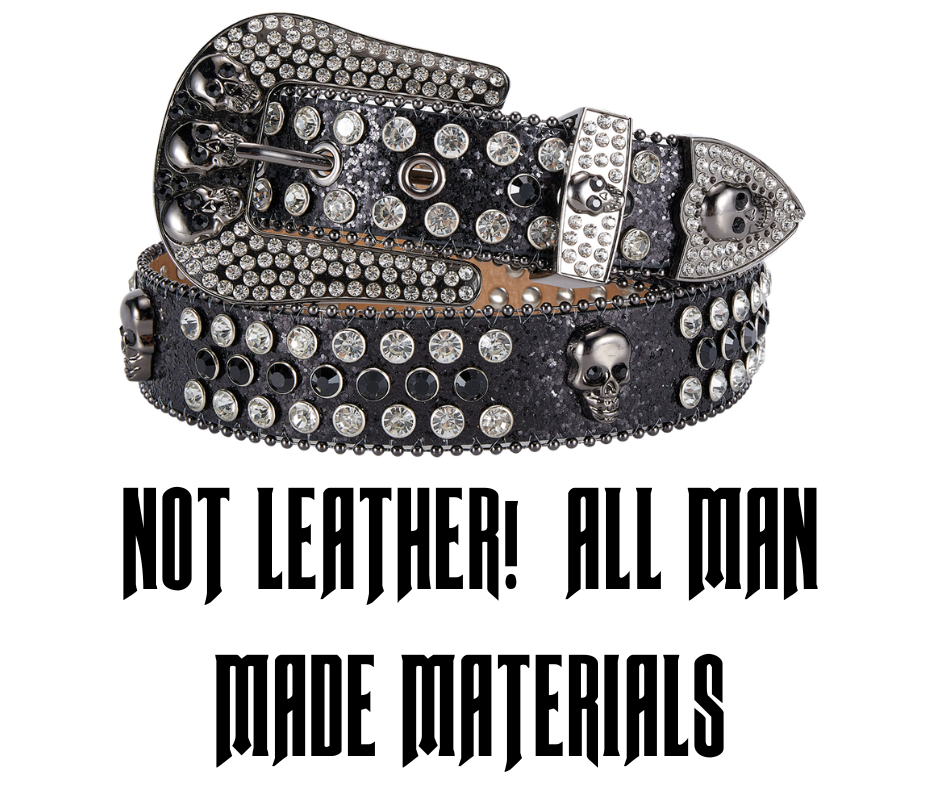 Be the most Blinged out on your motorcycle ride! This NON leather belt appeals to the woman who loves all the attention. The buckle and the belt BLINGED to the MAX!  It's 1 1/2" wide and has EYELETS for the adjustment holes to help with longevity.  Available in our Smyrna, TN shop. Imported