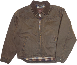 This Western influenced designed men's Ranchwear work jacket is made from enzyme washed Leather look material that's 72% cotton / 28% polyester. The flannel lining and the cord collar keeps your warm on those cold days  It features a carry conceal pocket, and is available in stock at our Smyrna TN shop. This jacket offers that Ranch look even if your downtown Nashville.