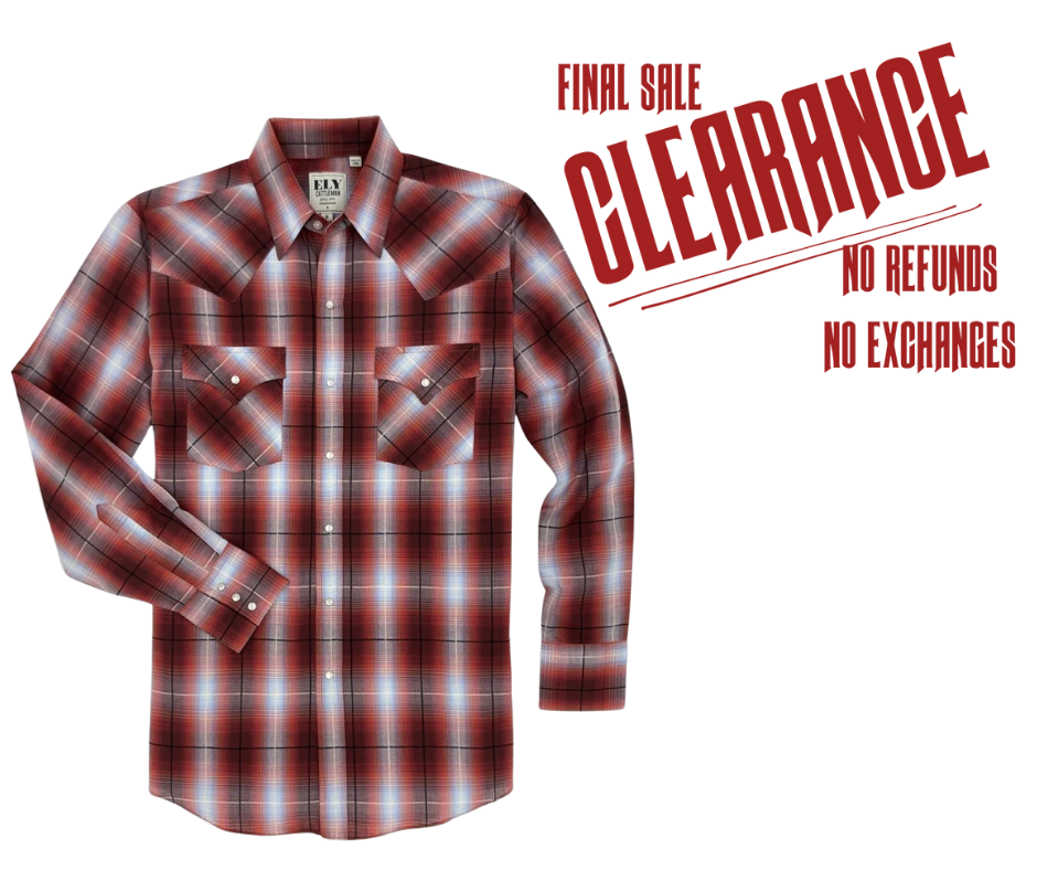 Keep your country roots alive with this new Ely Cattleman plaid shirt! Complete with two front flap pockets, pearl snap details in the vintage plaid pattern. These never go out of style, always a in style! Available in our Smyrna, TN shop just outside Nashville. Imported...Note: the Plaid colors Blue, Red, and Black will always be the base color BUT the tones may change occasionally. The yokes snaps will be the same as well.
See Size chart for correct fit
65% Polyester 35% Cotton Easy Care Fabric
Pear