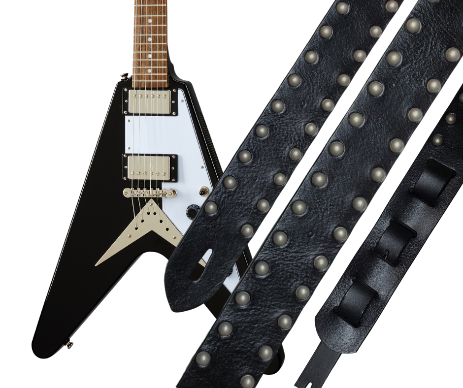 Metal and Leather have been staple for years in Rock music and accessories!  "This 2" wide Guitar Strap is a nod to that classic influence. It's made from 1/8" thick Classic Black Pebble Grain Cowhide and after some gig's it'll look like you bought in a Vintage shop. The classic adjustment style goes from approx. 42" to 56" at it's longest . Made just outside Nashville in our Smyrna, TN. shop. It will need a bit of time to "break in" but will get a great patina over time. 