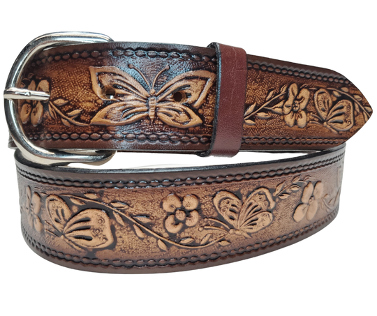 "Flowers and the Butterfly" Leather Belt