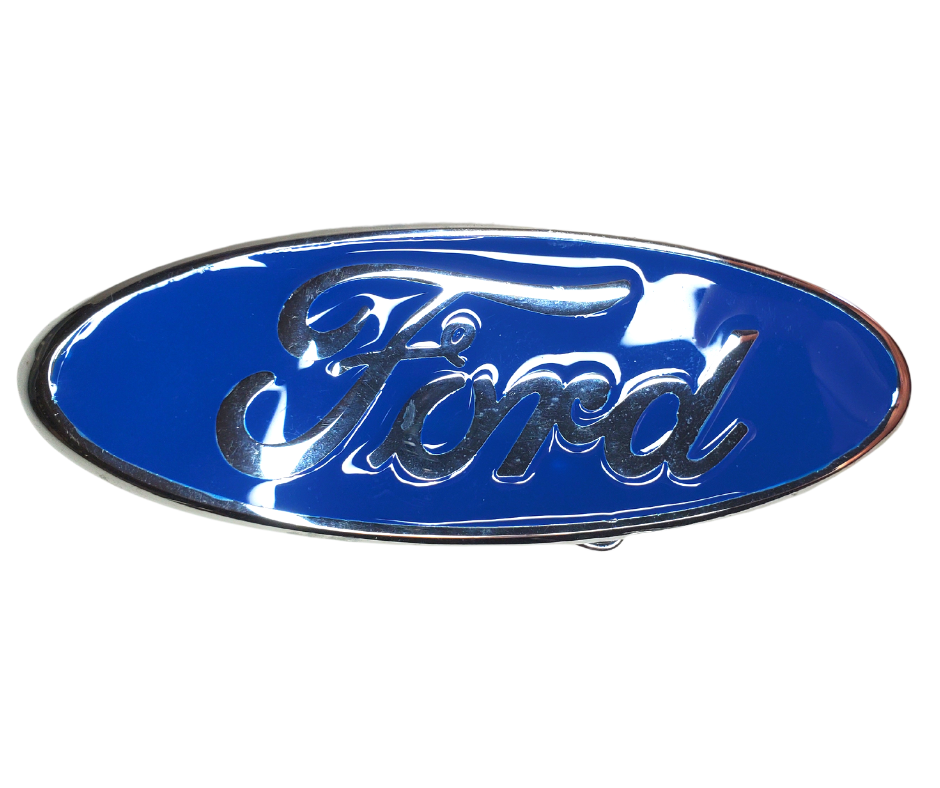 Ford Logo Buckle features a western oval buckle with blue enamel background with white enamel trim and "Ford" in white enamel script. Fits belts up to 1-1/2" wide Size 4 1/2" wide x 1 1/2"" height Available online and at our shop just outside Nashville in Smyrna, TN.