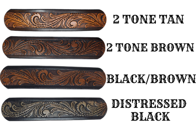 This Guitar Strap is crafted to the same high quality as our Custom belts! It's made of 1/8" thick, vegetable-tanned cowhide, with beveled and black painted edges, and a unique hand stained finish and a Hand Painted Name. The main strap is one 1 1/2" wide, with a single hole in the front and 3-hole adjustment on the back. We proudly manufacture it in Smyrna, TN - just outside Nashville. 