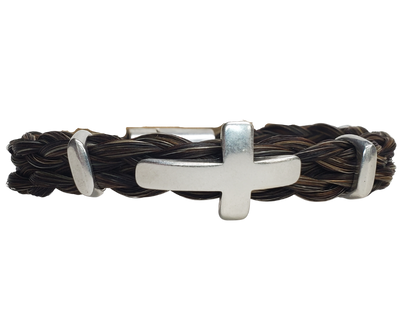 Display your Faith with a stylish Western-themed braided Horsehair bracelet. This accessory features a sturdy magnetic clasp and can be worn snugly or even in the water, as long as you remove it before swimming or showering. Come see it at our shop in Smyrna, TN, conveniently located just off I-24. Handcrafted in Montana using horsehair from Argentina, Mongolia, and Canada.