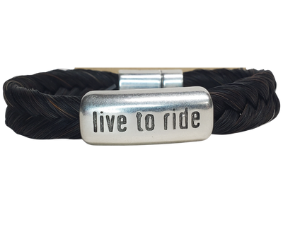What's your ride like? Each bracelet comes with a durable magnetic clasp. It's best to wear it snug, but you can even get it wet. Just remember to take it off before swimming or showering. Find it at our shop in Smyrna, TN, just a short drive away on I-24. Each piece is crafted in Montana using horsehair mainly sourced from Argentina, Mongolia, and Canada.