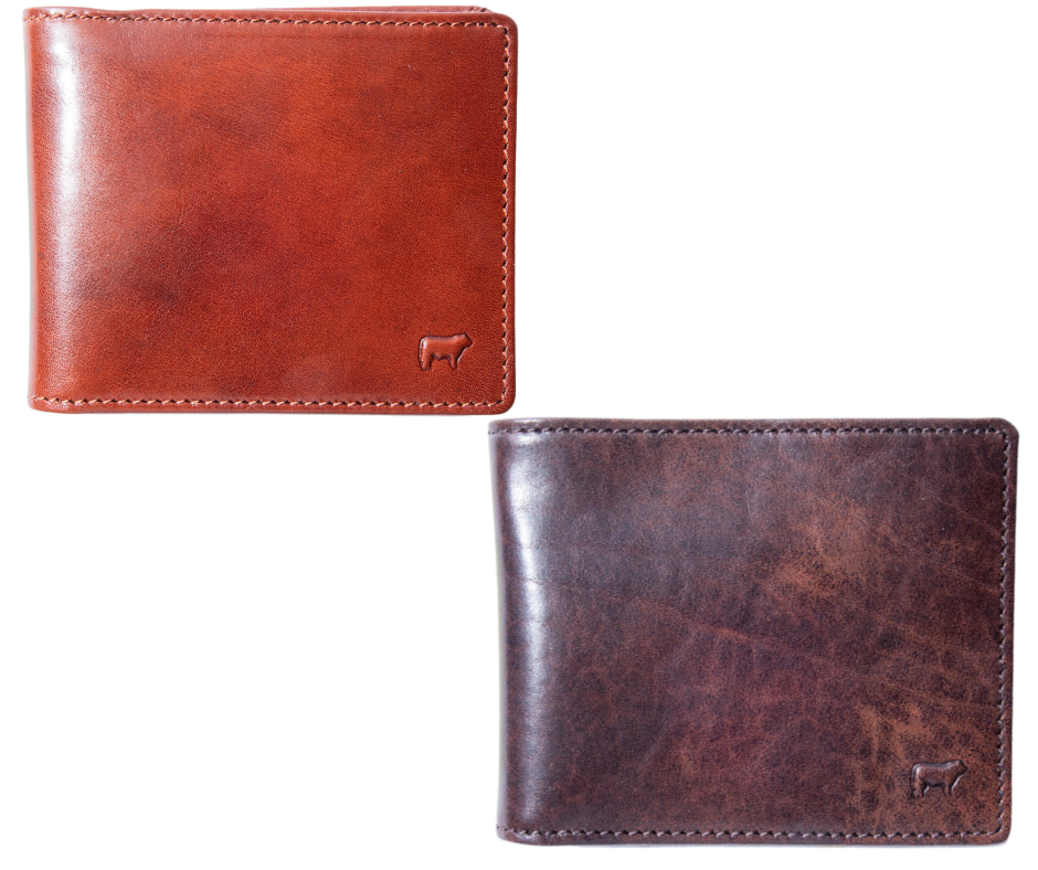 Italian Full Grain Veg-Tan is some of the finest leather in the world. Yes it cost more but when you want the best your willing to pay a bit more. Smooth and soft Italian calfskin with a glossy finish in Brandy and Cognac. 5 card slots, I.D. slot, 2 cash pockets. It's compact 3" x 4" x .75" size is right size for your daily needs. Now stocked at our Smyrna, TN store not far from Famous Franklin. Made by Will Leather, Imported.