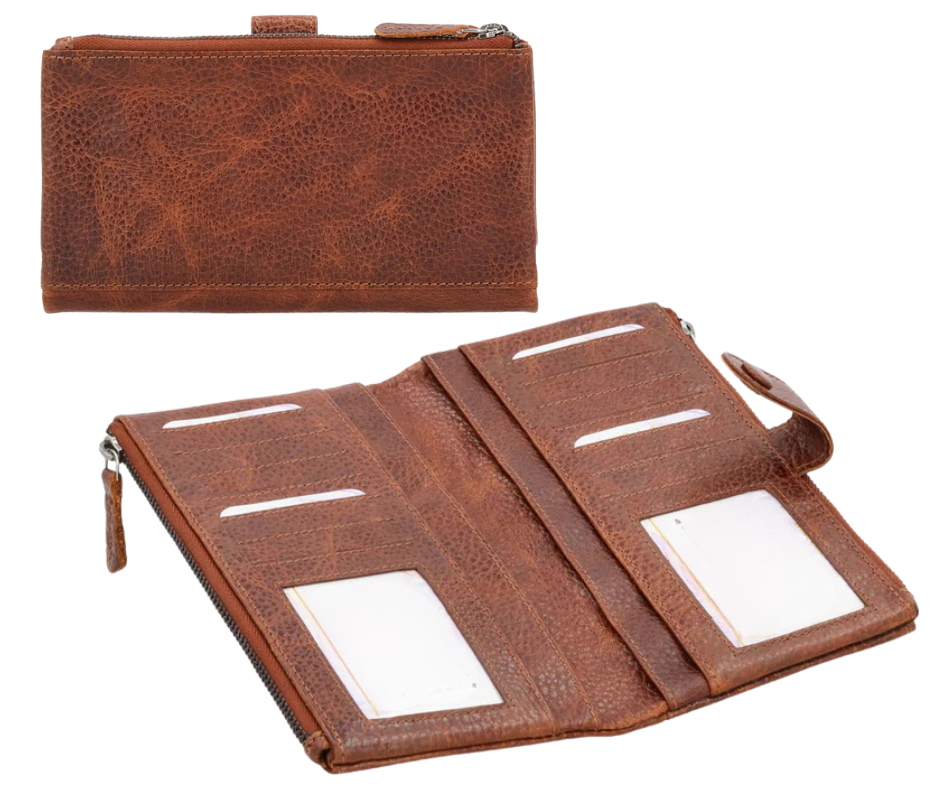 The Maya Slim RFID Leather Clutch Wallet is available at our Smyrna, TN shop. Crafted from genuine buffalo leather. It's perfect for those who need to carry numerous cards, IDs, bills, and coins without the bulk of a traditional wallet. With RFID protection, your personal information remains secure from electronic theft. The Maya Slim RFID Leather Wallet is the perfect blend of form and function, making it an essential accessory for all women.
Wallet Dimensions 7.5” L x 4” H x .75” D