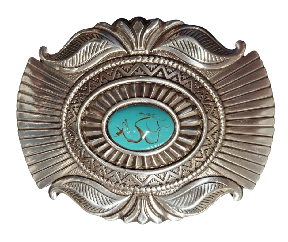 Craving that Southwest vibe? This Mexico Sky Belt Buckle is your perfect fashion sidekick! It adds flair to casual jeans-and-tee days or jazzes up your favorite skirt. Hurry to our Smyrna, TN shop. Fit's 1 1 /2" belts. Size is approximately 4x3 inches.