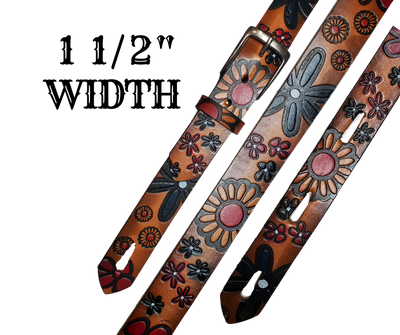 Great Musicians, Singers and great songs about Flowers have been a staple for years in Nashville. This Guitar Strap is a nod to those great Musicians influence! The 1 1/2" main Body of the strap is approx. 1/8" thick with a Embossed design Veg-Tan Leather Strap.  Made in the USA and stocked in our Smyrna, TN shop. It will need a bit of time to "break in" but will get a great patina over time. 