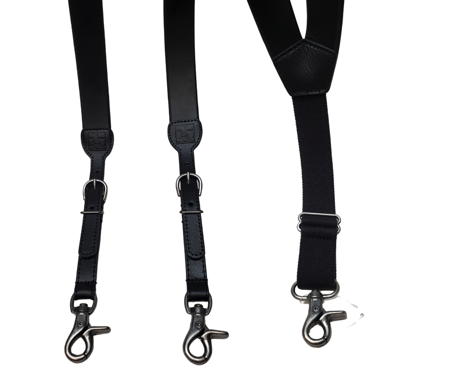 Leather Suspenders in Black