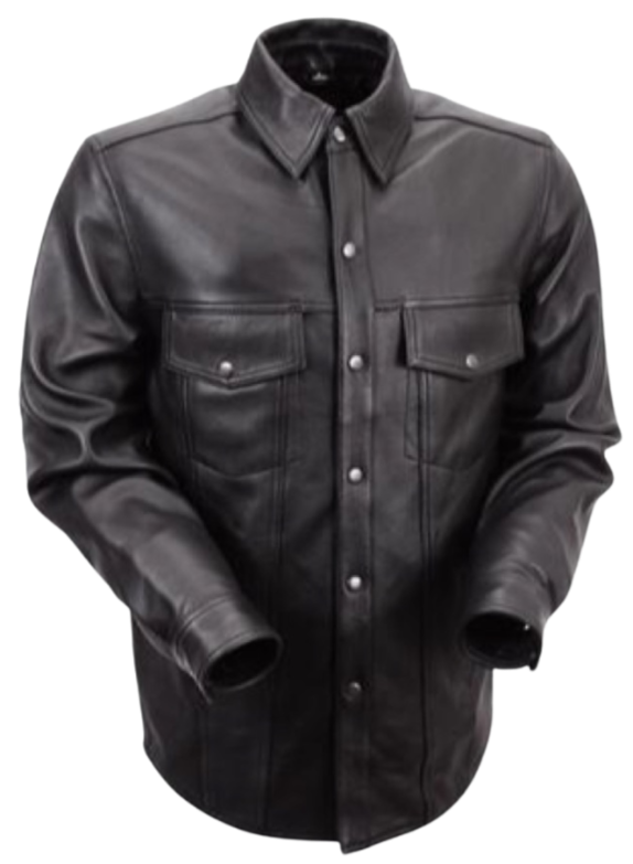 The Milesone Leather Riding shirt will give you that edgy look on your motorcycle or at your favorite burger joint The Milestone gets you there. Naked Goat Skin, Black snaps, 4 outside pockets, 2 inside concealed carry pockets. Snap down collar and Lined. One of our staples at our Smyrna, Tn shop for years now! Sizes S-5XL.