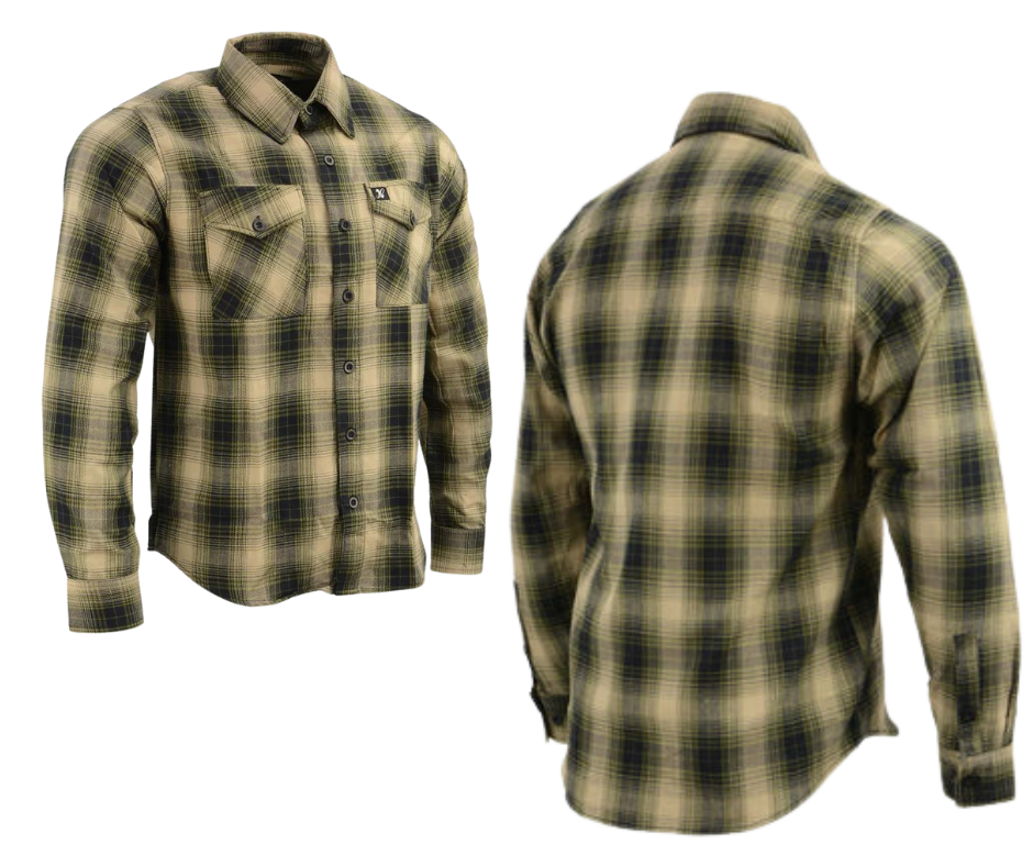 This 100% cotton Beige/Black/Olive flannel shirt exudes classic style. It features a button down collar, two front flap pockets, and a vintage plaid pattern. Perfect for hiking, outdoor work, or riding horses or motorcycles. Never going out of style, and always available in our Smyrna, TN shop. Imported.  Details: Button down collars, Snaps, 2 Pockets, Yokes, Flannel Lining, 100% Cotton   