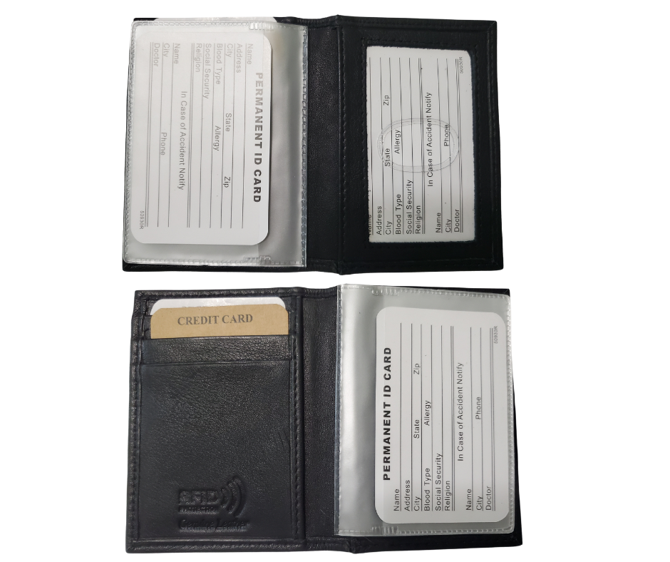 RFID protected Front Pocket Style in Classic Black.  It has 3 card slots, 1 I.D. pocket, 1 outside one inside, great for drivers license, work I.D. or carry permit. A lot of room for such a small wallet. Though it is imported it is a great value that's Buckle and Hide approved. Stocked at our Smyrna, TN a short drive from Nashville.