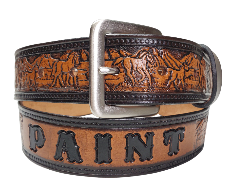 The Thoroughbred horse breed was developed for racing. Thoroughbreds are horses considered & known for their agility, speed, and spirit. Our Name belts are 100% Veg-Tan, Cut, Embossed, Finished in our Smyrna, TN shop not far from Shelbyville well known for horse culture.
Width is 1 1/2" with snaps for easy buckle change
Personalize it with up to 10 letters