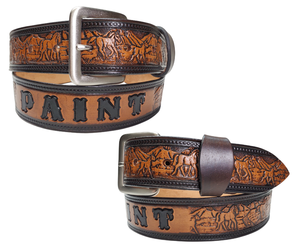 The Thoroughbred horse breed was developed for racing. Thoroughbreds are horses considered & known for their agility, speed, and spirit. Our Name belts are 100% Veg-Tan, Cut, Embossed, Finished in our Smyrna, TN shop not far from Shelbyville well known for horse culture.
Width is 1 1/2" with snaps for easy buckle change
Personalize it with up to 10 letters