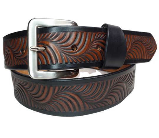 Named after it's swirly pattern it's crafted from full grain American vegetable tanned cowhide, this 1 1/2" belt boasts an antique nickle plated solid brass buckle and smooth, burnished painted edges. Name customization is available with a maximum of 10 letters. The buckle snaps in place for effortless changing if desired. Produced in our Smyrna, TN, USA shop.