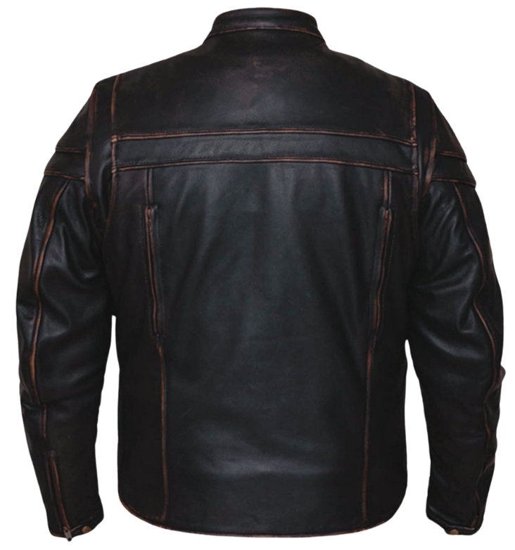 The "Jax" Weathered Brown Leather Motorcycle Jacket is made from top-quality cowhide leather and features a sleek European style collar. It also has a simple, clean appearance and useful design elements, such as two zippered side pockets, zippered vents, and two inside concealed carry pockets. The jacket also comes with a full sleeve zip out liner and is available in sizes from S to 5XL. You can find this jacket in stock at our Smyrna, TN shop, only 30 minutes away from downtown Nashville.