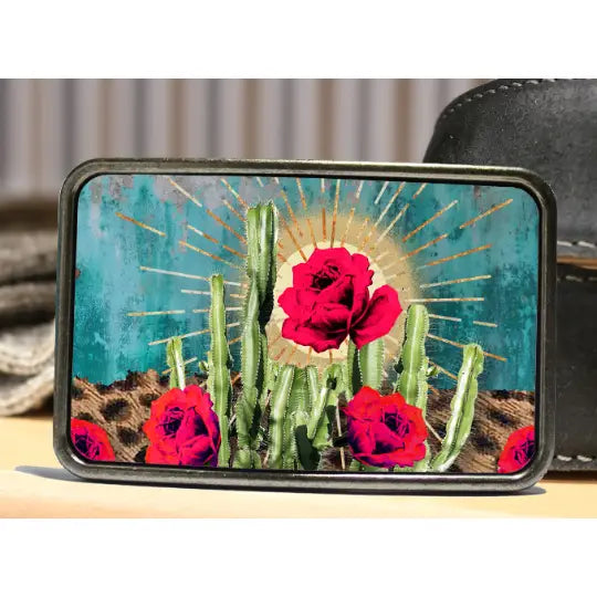 The Cactus Rose is one of most unique belt buckles that are completely metal (image area too) and are made to be durable and lasting! Lots of details in the image and slightly smaller than most of our buckle selection. Available at our Smyrna, TN shop a short ride from downtown Nashville.
Belt Buckle Measures: -3"x2"
Fits any snap belt up to 1 1/2"
Listing is for the belt buckle only & does not include a belt strap.