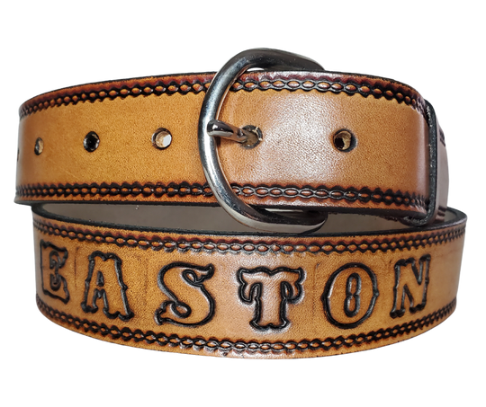 The "Woodbury" Name Leather Belt "Quick Ship"