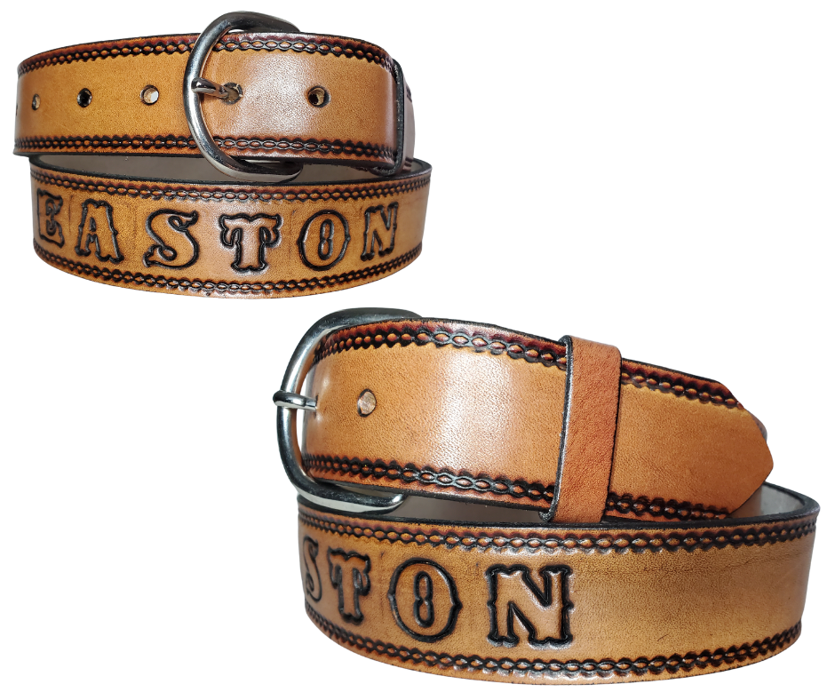 The "Woodbury" Name Leather Belt "Quick Ship"