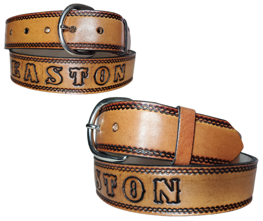 The "Woodbury" Name Leather Belt "Quick Ship"