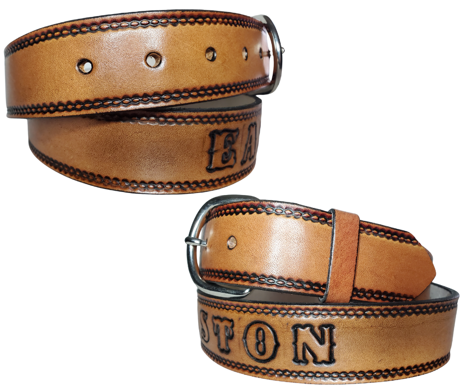 The "Woodbury" Name Leather Belt "Quick Ship"