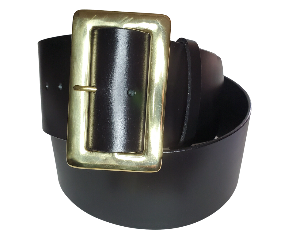 This high-quality SOLID LEATHER Santa Clause Leather Belt is sure to bring a Authentic look to your suit.  Crafted with a Solid brass buckle, that is 3 1/2" wide for the perfect look to take your suit to the next level.  This all Santa leather belt is made in our Smyrna, TN shop from solid Cowhide Leather approx. 1/8" thick and a riveted solid brass buckle. Due to availability please try to order prior to October.
