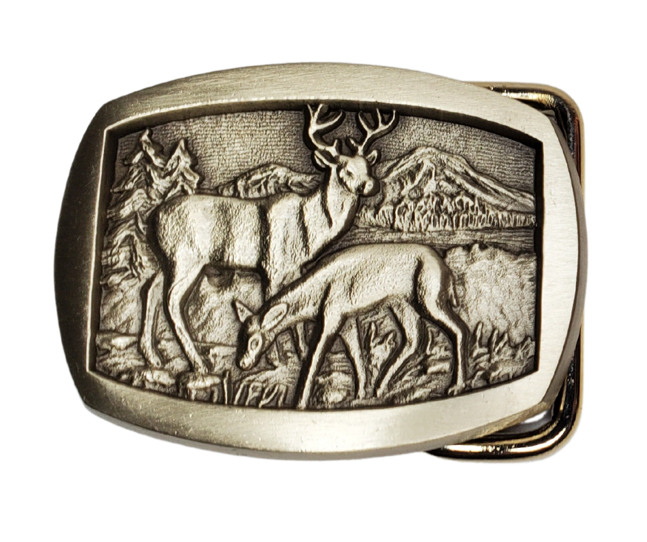 2 DEER Small Belt Buckle Pewter Buckle and Hide Leather LLC