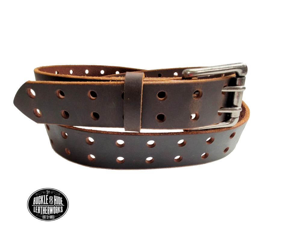 The Hillsboro Double Hole Leather Belt Buckle and Hide Leather LLC