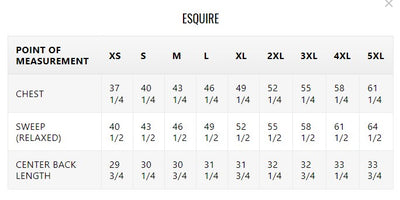Esquire Fashion Blazer by Whet Blu size chart