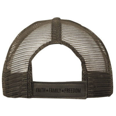 Declare your love of country in this HOLD FAST™ Men’s Cap in Black/Green. Hold fast to your faith, your family, and your freedom. We can celebrate these things because of the sacrifice of those who serve in the United States Armed Forces—and ultimately because of the sacrifice of our Lord and Savior, Jesus Christ, on the cross at Calvary. When you pledge allegiance to the flag or see those colors flying in the breeze, think on these things. back view