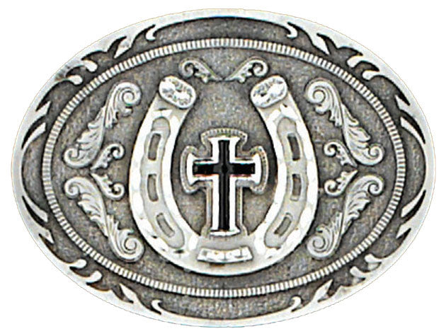 Antique Pewter Horseshoe Cross Belt Buckle – Buckle and Hide  display picture 2