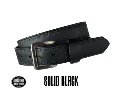 "The Jackson" handmade all leather belt is made from a single strip of Veg-tan cowhide or drum dyed (colored all the way through) Black cowhide shoulder leather.  The Two tone brown is a hand finished Veg-tan that is 9-10 oz., or approx. 1/8" thick.  The width is 1 1/2".  The antique nickel plated solid brass buckle is snapped in place. This belt is made just outside Nashville in Smyrna, TN. Perfect for casual and dress wear, it can be for personal use or for groomsman gifts or other gifts as well. 