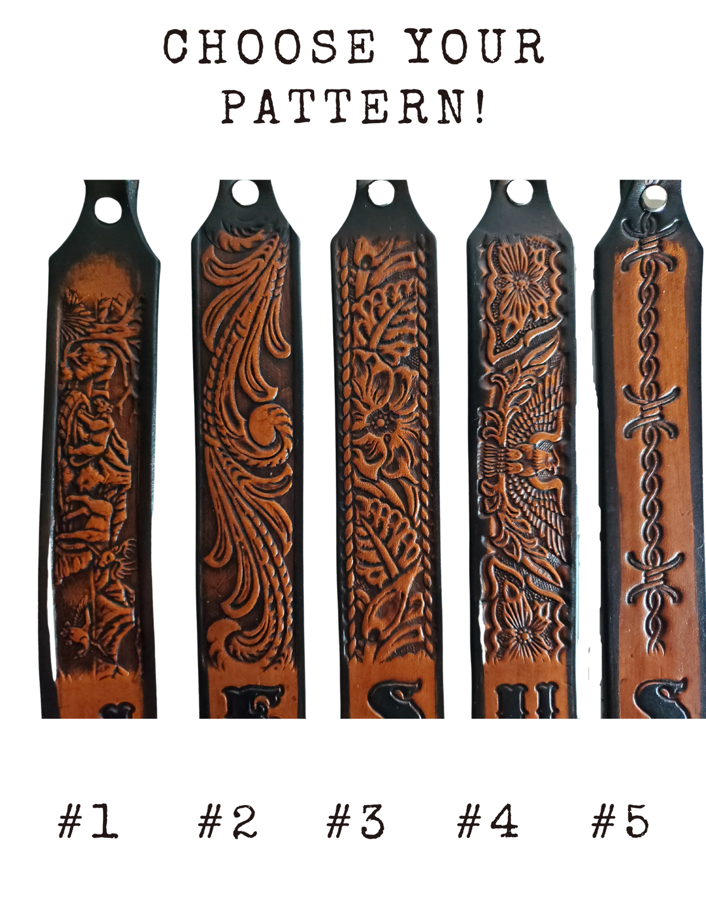 Read carefully... 1) Choose your Motif! 2) Add your SINGLE INITIAL in the "TYPE NAME HERE box 3) You may choose from our other Belt PATTERNS from most any Belt just type BELT NAME in the COMMENT BOX on the way to checkout, Choose "Other #6". Measures...approx. 1" x 7"