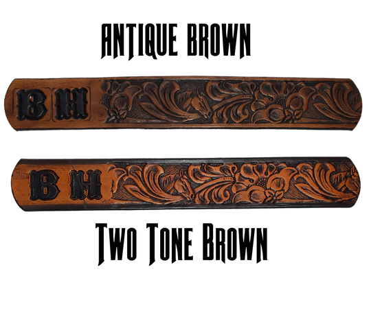 Introduce your little one to the iconic style of the west with the "Lil' Mustang" Leather KIDS/CHILDRENS Name Belt! Durable veg tan leather ensures that your cowboy or cowgirl can look good while feeling comfortable, and a unique western floral design featuring horses adds a touch of fun. A 1 1/4" width with snaps makes swapping out buckles a snap! Proudly made in Smyrna TN, just outside Nashville.