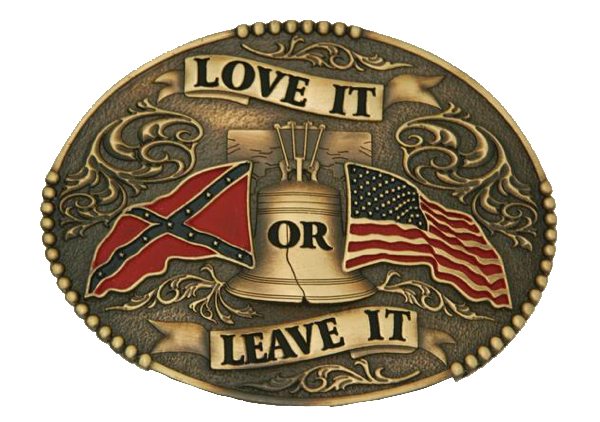 Antique Brass Belt Buckle with Love It or Leave It design Made in Mexico Fits Belts up to 1 3/4" wide Dimensions 3" x 4" Available online and in our retail shop in Smyrna, TN, just outside of Nashville