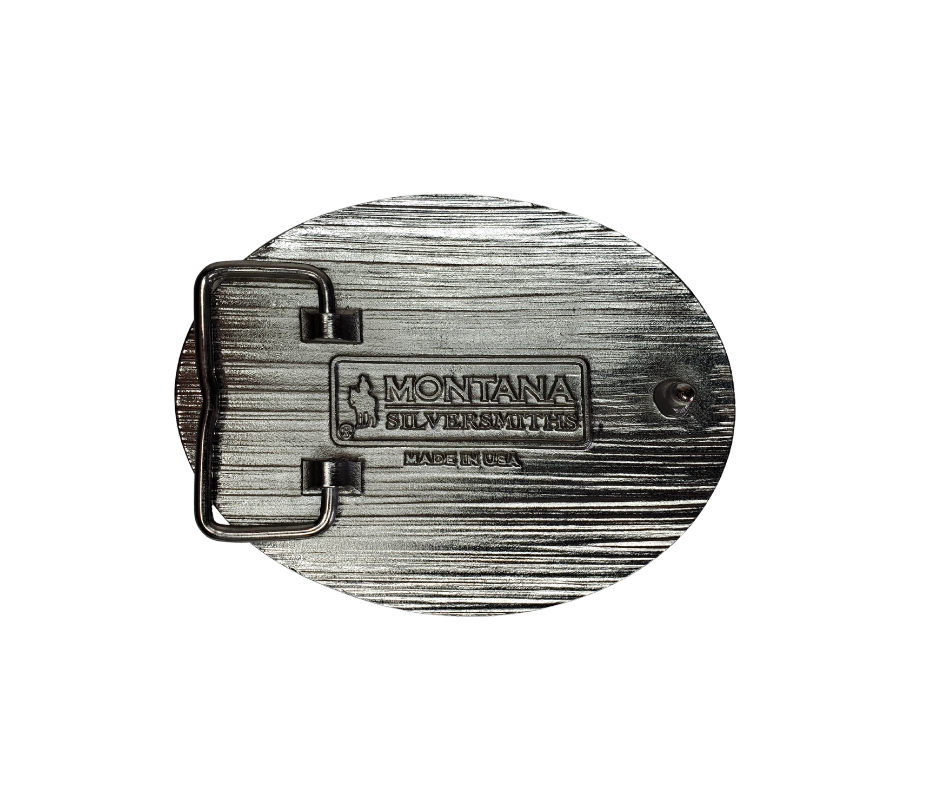 Antiqued silver Semi Truck Attitude buckle. Western scroll pattern around the truck. Standard 1.5 belt swivel Available at our shop just outside Nashville in Smyrna, TN. Dimensions: Width 4.00" Height 3.25" Length 0.80"