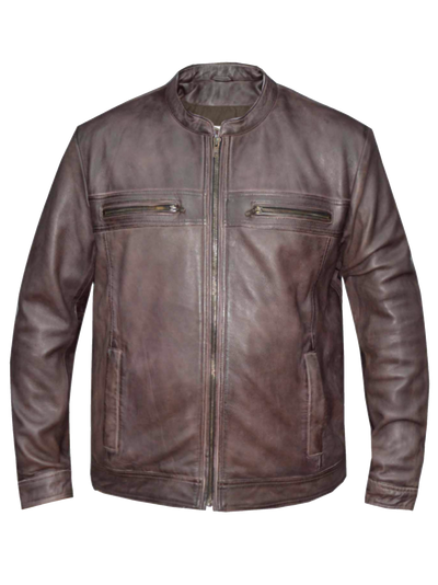 Brown Scooter Leather Jacket Soft Lightweight Distressed Brown Lamb with Scooter style collar and covered zippers Gun metal out hardware with Vented zipper chest pockets and two lower zipper pockets. 2 vents in the back. 2 inside concealed gun pockets made of special heavy-duty textile with built-in holsters and snap closure.  Heavy mesh inner liner for full ventilation and Zip-out, full-sleeve, high performance insulated liner for extra warmth. Sizes S-5XLAvailable in our Smyrna, TN Shop