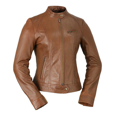 This classic cut genuine leather jacket is perfect for any occasion, from the Whet Blu line.  Dyed Leather. Zipper front. Long sleeves with adjustable snap cuffs. Wind resistant shell. Three outside pockets. Two inside pockets. Designed to hit just below the waist. Lightweight. Lining is polyester. dry clean. Imported. Available in sizes XS-5X, online only. Colors: army green, night blue, whiskey, black and oxblood, whiskey pictured