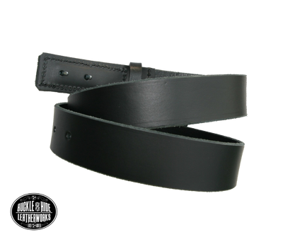 This MECHANIC style solid strip of drum dyed black cowhide leather has a satin finish surface. The strap is 1 1/2" wide, approximately 1/8" thick, in sizes from 34" to 44" from outer most buckle prong to hole most worn. The hidden, 2 prong buckle is ideal for people working on things that could be scratched or damaged by a regular buckle. Handmade in our Smyrna, TN shop, just outside Nashville. Please see sizing instructions for your best fit.  