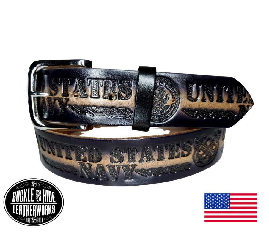 Navy Leather Belt Buckle and Hide Leather LLC