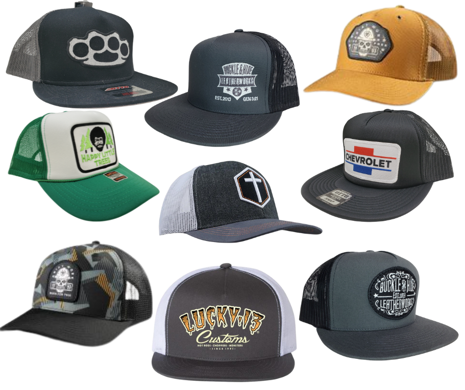 LOTS OF CAPS INCLUDING BIKER, WESTERN, CROSSES, CLASSIC MOTORS,POP CULTURE