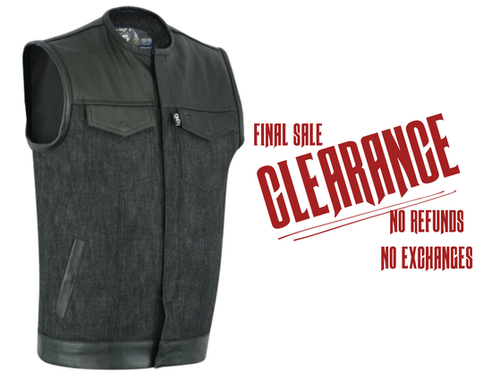 The "Phantom" Club Style Denim Leather Vest CLOSEOUT!!