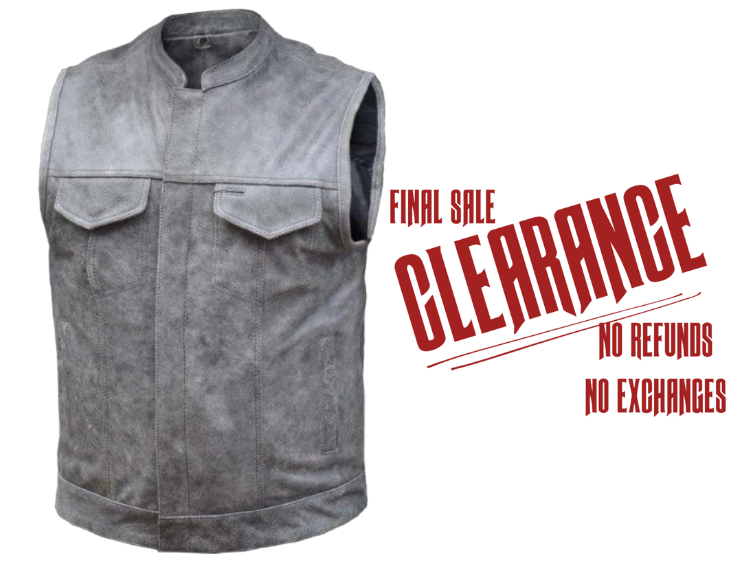 The "Open Road" Distressed Grey Club Style Leather Vest CLOSEOUT!!