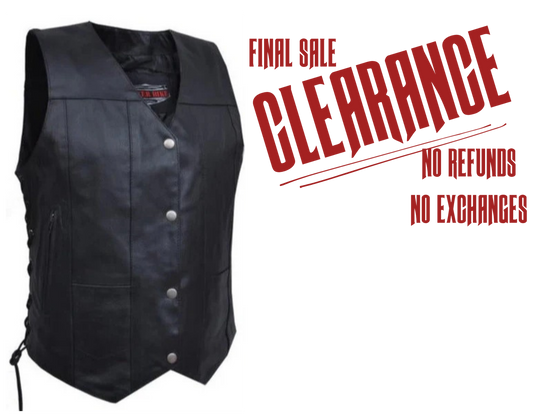 The "Janis" 10 pocket Black Leather Vest CLOSEOUT!!