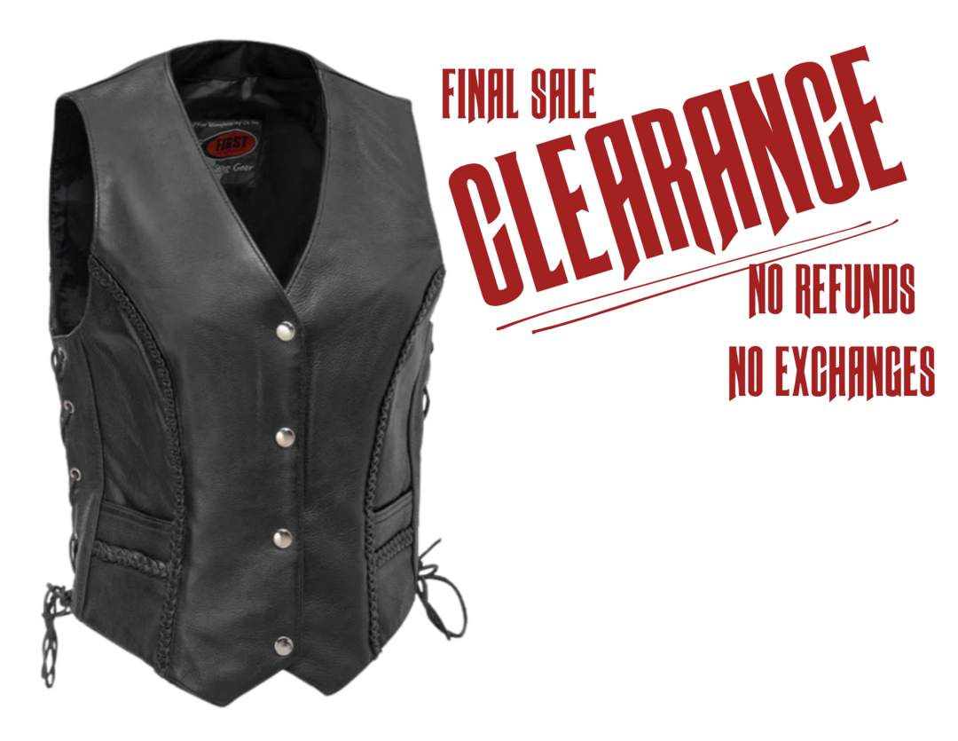 Ladies Braided Black Leather Vest CLOSEOUT! 1 5X left.